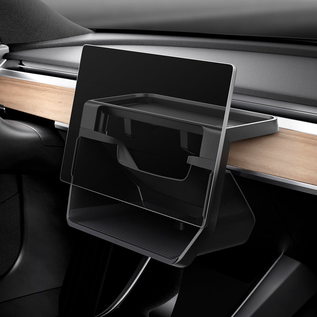 ACP08373 - Tesla Model 3 Highland Under Screen Organizer TO227H in Black showing the front