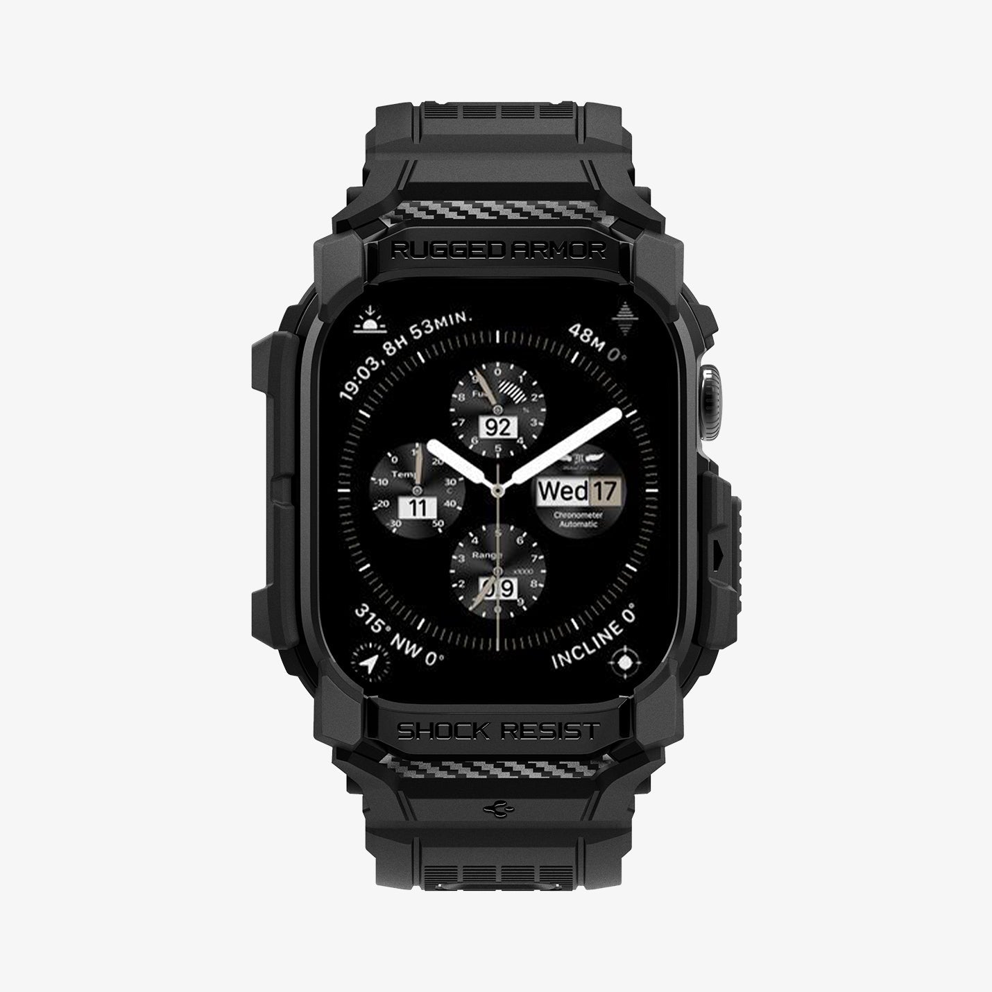 ACS08604 - Apple Watch 10 (46mm) Case Rugged Armor Pro in Matte Black showing the front and partial sides