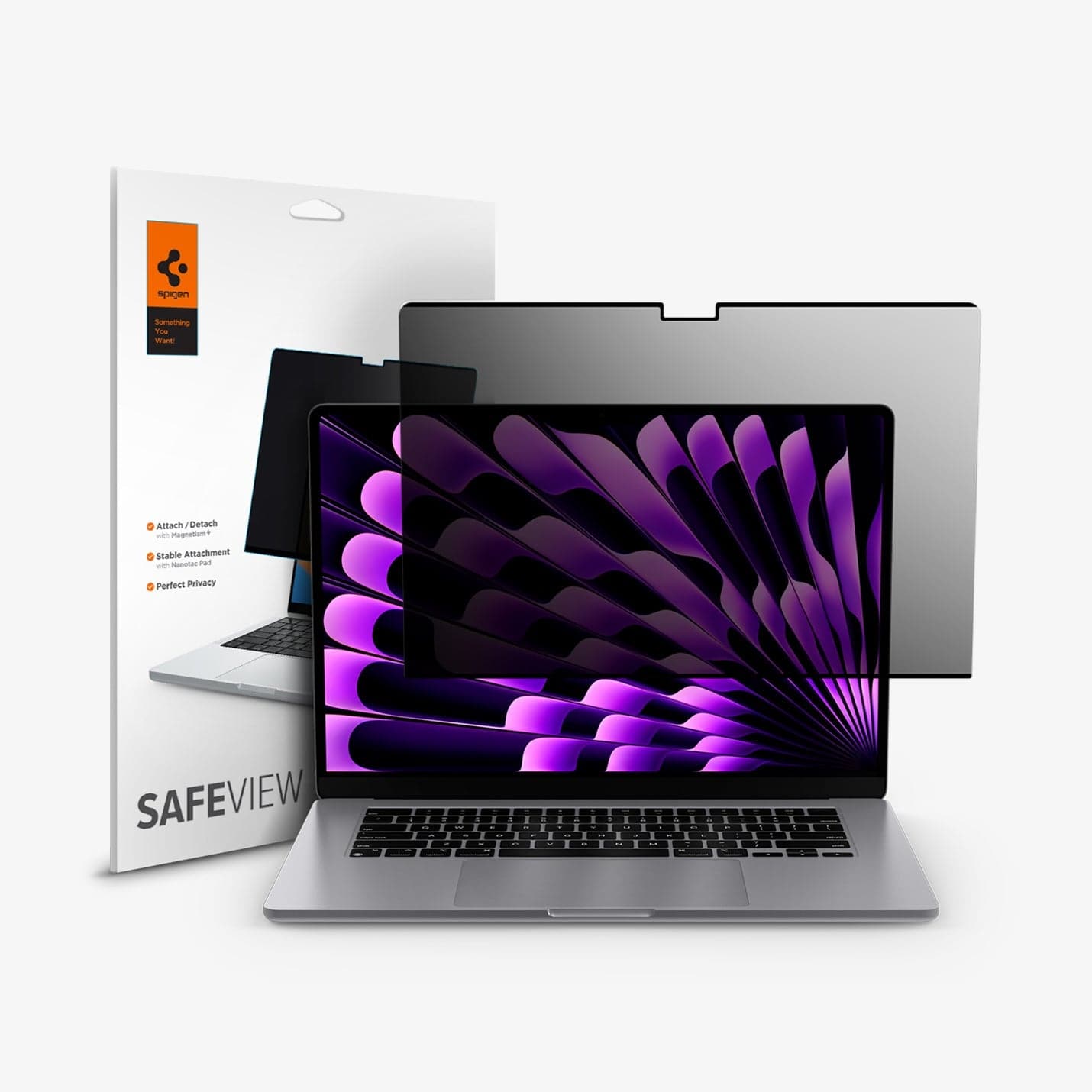 AFL06951 - Macbook Air 15" Screen Protector Safe View showing the laptop, screen protector and packaging